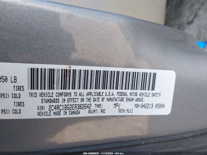 2014 Chrysler Town & Country Touring VIN: 2C4RC1BG2ER382642 Lot: 43666635