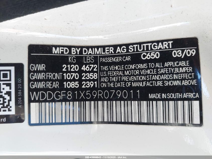 2009 Mercedes-Benz C 300 Luxury 4Matic/Sport 4Matic VIN: WDDGF81X59R079011 Lot: 43666643