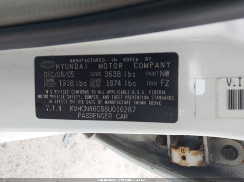KMHCN46C86U016287 2006 HYUNDAI ACCENT photo no. 9