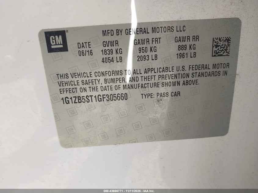 2016 CHEVROLET MALIBU LS - 1G1ZB5ST1GF305660