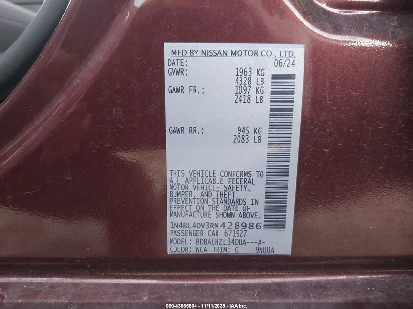 1N4BL4DV3RN428986 2024 NISSAN ALTIMA photo no. 9