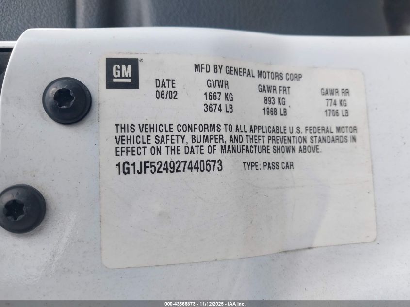 2002 Chevrolet Cavalier Ls VIN: 1G1JF524927440673 Lot: 43666873