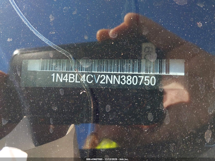 2022 Nissan Altima Sr Fwd VIN: 1N4BL4CV2NN380750 Lot: 43667065