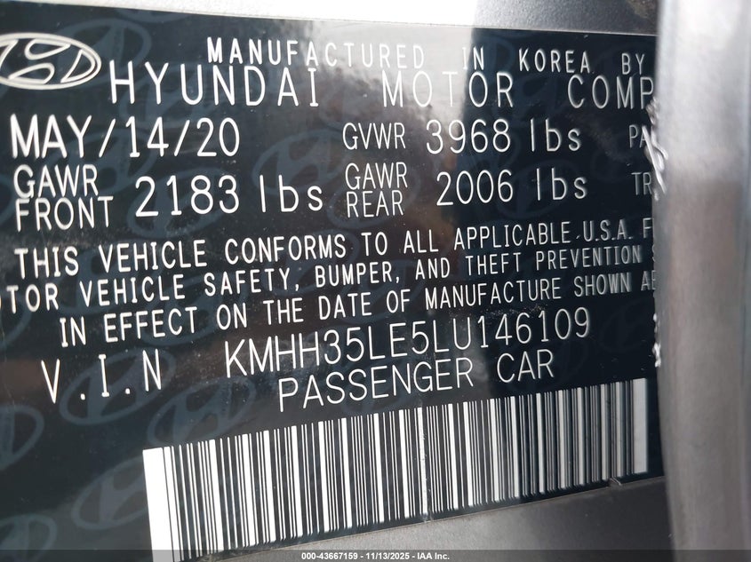 2020 HYUNDAI ELANTRA GT KMHH35LE5LU146109