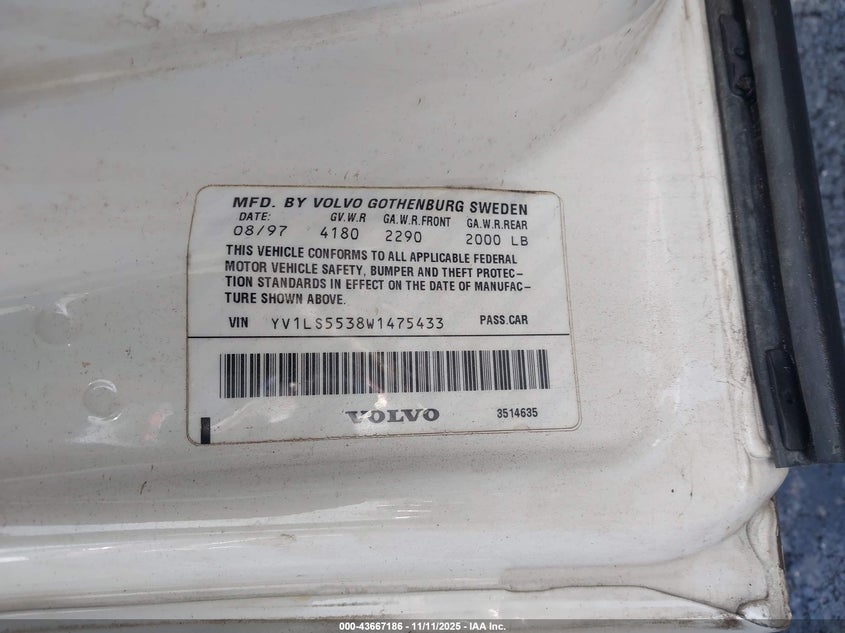 1998 Volvo S70 Gtas/Gtms VIN: YV1LS5538W1475433 Lot: 43667186