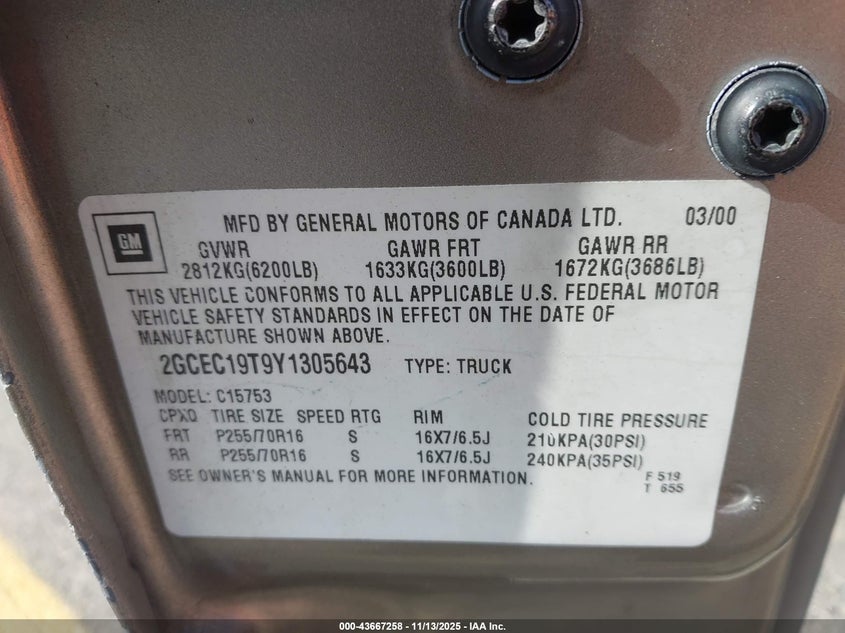 2GCEC19T9Y1305643 2000 CHEVROLET SILVERADO photo no. 9