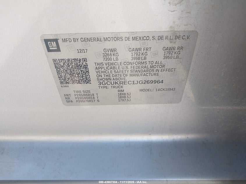 2018 CHEVROLET SILVERADO 1500 2LT - 3GCUKREC1JG269964