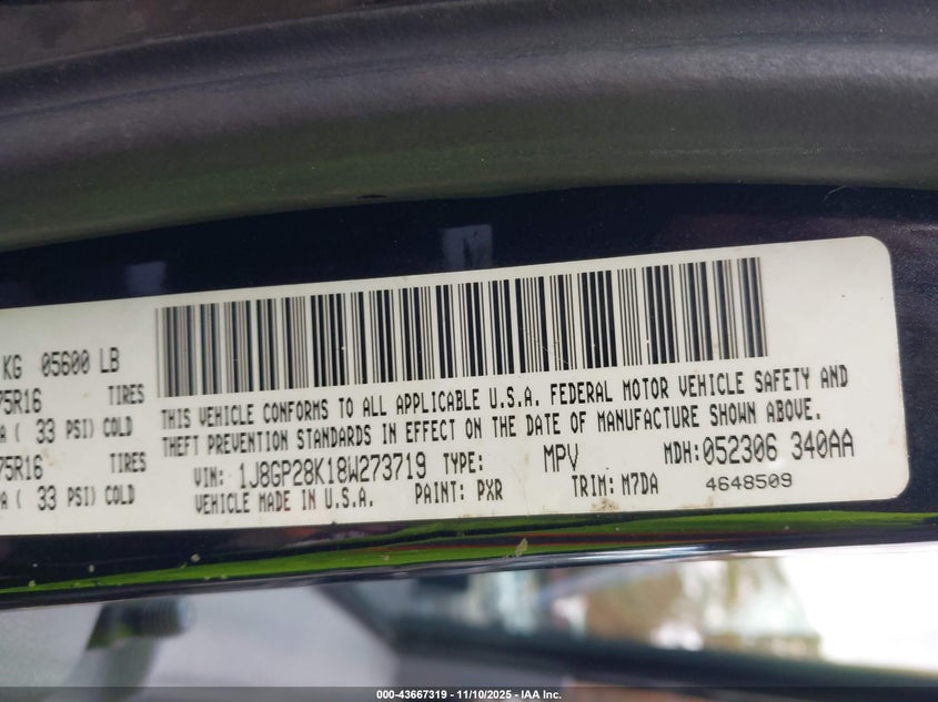 2008 Jeep Liberty Sport VIN: 1J8GP28K18W273719 Lot: 43667319