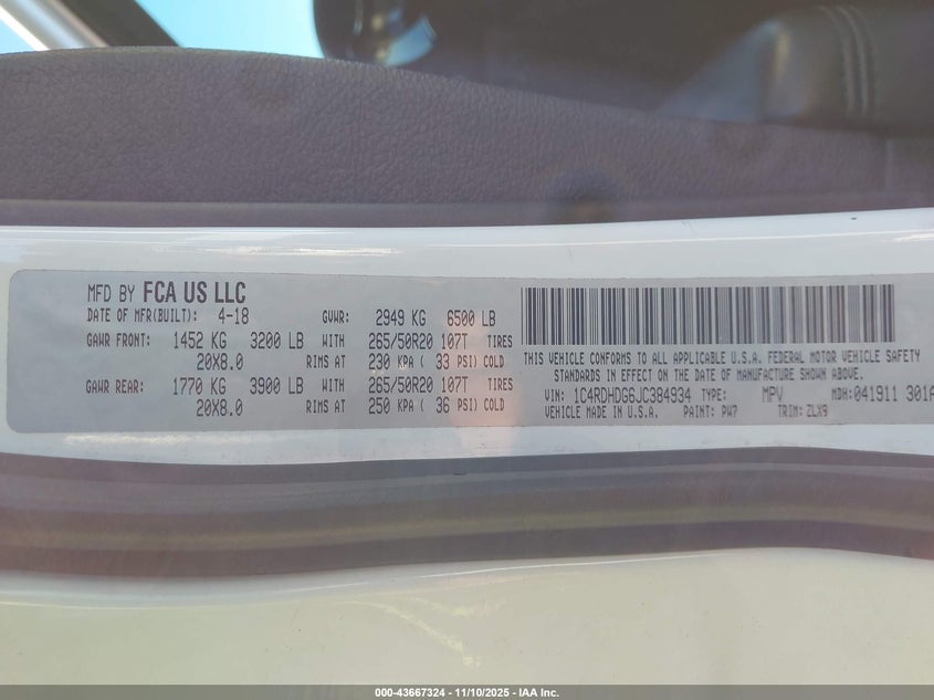 2018 DODGE DURANGO GT RWD - 1C4RDHDG6JC384934