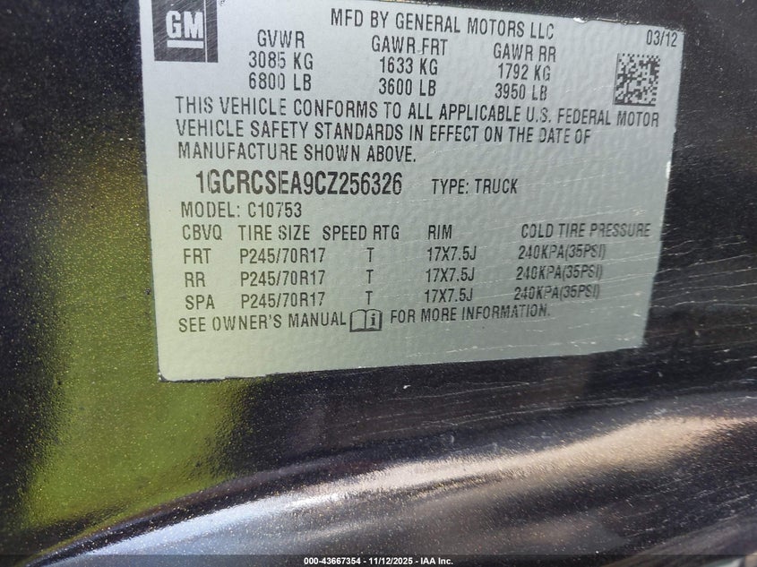 1GCRCSEA9CZ256326 2012 CHEVROLET SILVERADO photo no. 9