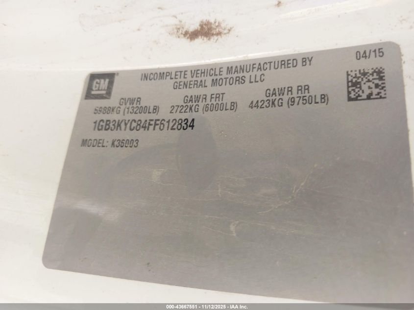 2015 Chevrolet Silverado 3500Hd Chassis Wt VIN: 1GB3KYC84FF612834 Lot: 43667551