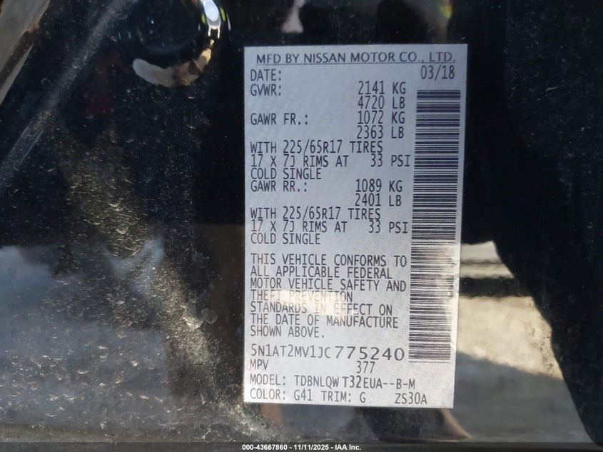 2018 NISSAN ROGUE SV - 5N1AT2MV1JC775240