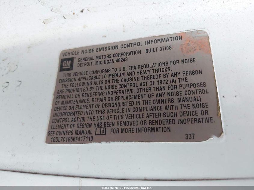 2008 GMC C7500 C7C042 VIN: 1GDL7C1G58F417110 Lot: 43667885