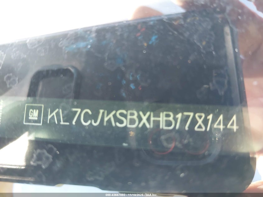 2017 Chevrolet Trax Ls VIN: KL7CJKSBXHB178144 Lot: 43667893