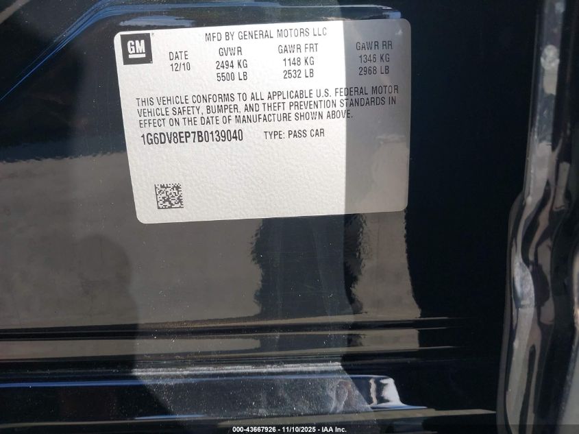 2011 Cadillac Cts-V VIN: 1G6DV8EP7B0139040 Lot: 43667926