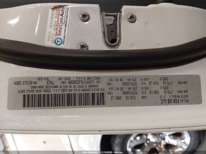 2018 Ram 1500 Laramie VIN: 1C6RR7VM6JS228390 Lot: 43668047