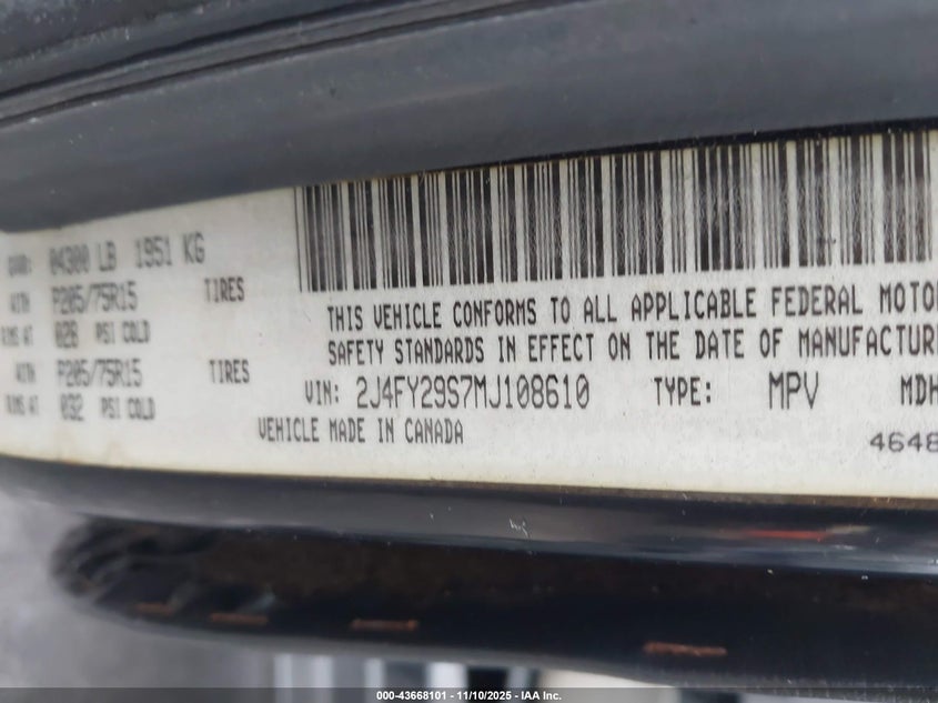 1991 Jeep Wrangler / Yj VIN: 2J4FY29S7MJ108610 Lot: 43668101