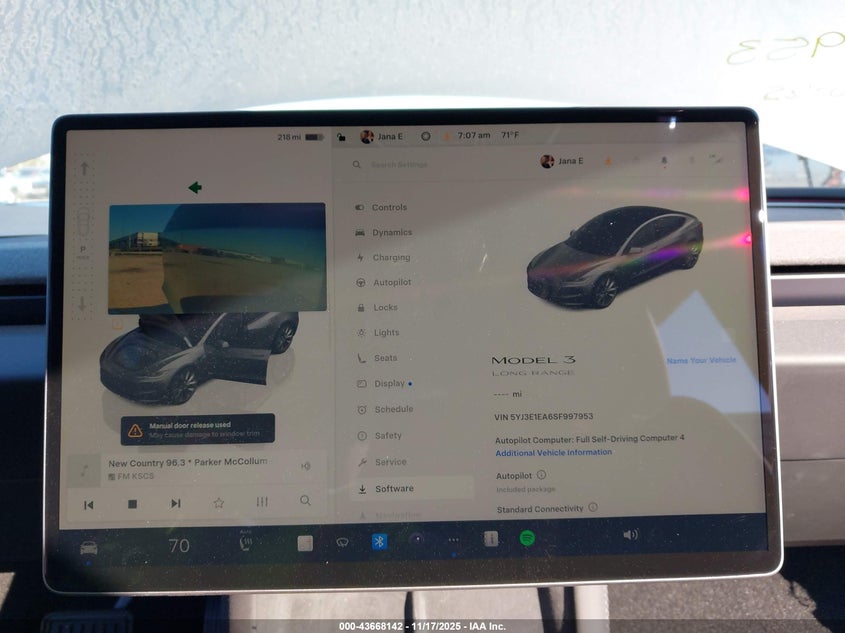 2025 Tesla Model 3 Long Range Rear-Wheel Drive/Standard VIN: 5YJ3E1EA6SF997953 Lot: 43668142