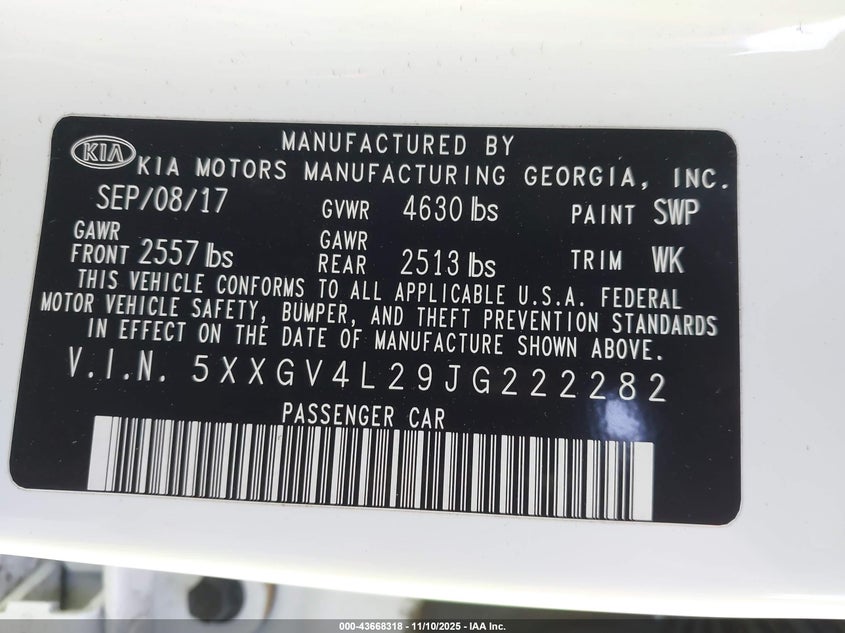 5XXGV4L29JG222282 2018 KIA OPTIMA photo no. 9