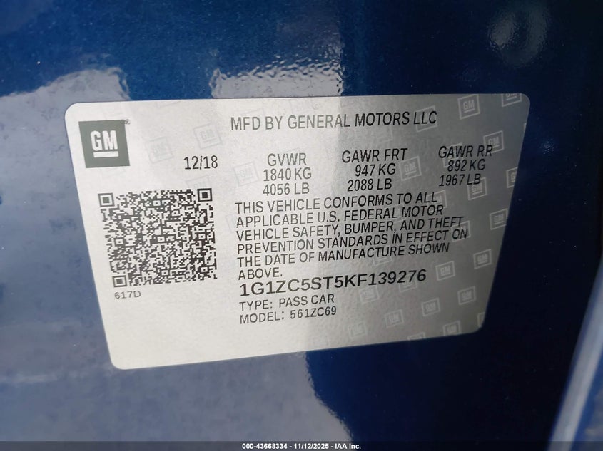 1G1ZC5ST5KF139276 2019 CHEVROLET MALIBU photo no. 9