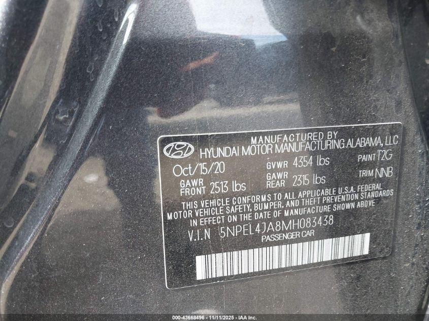 2021 HYUNDAI SONATA SEL 5NPEL4JA8M8083438