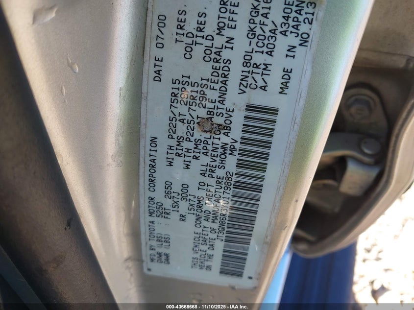 JT3GN86R3Y0179882 2000 TOYOTA 4RUNNER photo no. 9