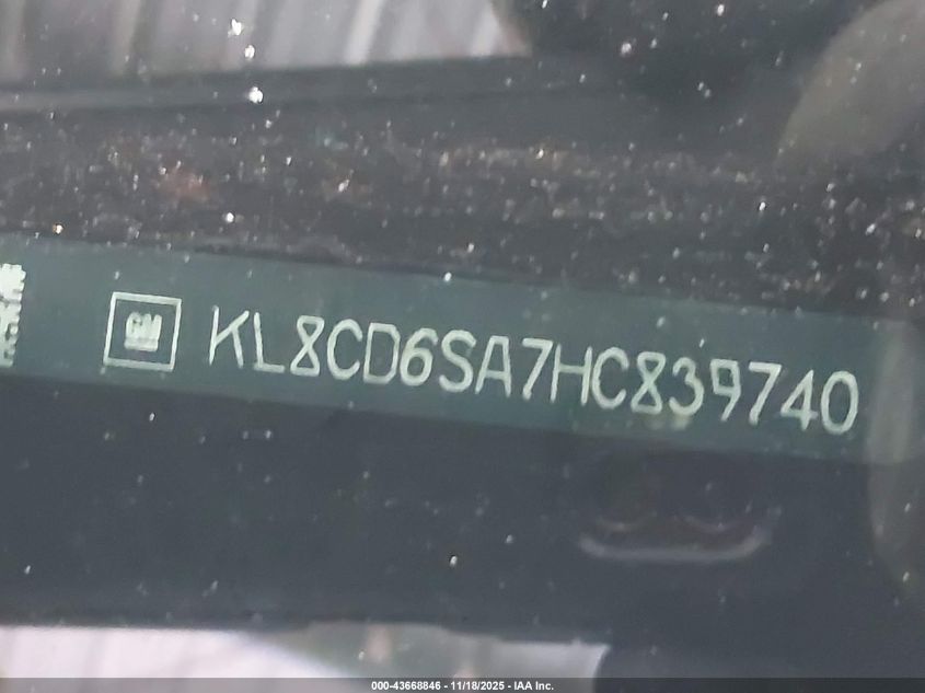 2017 Chevrolet Spark 1Lt Cvt VIN: KL8CD6SA7HC839740 Lot: 43668846