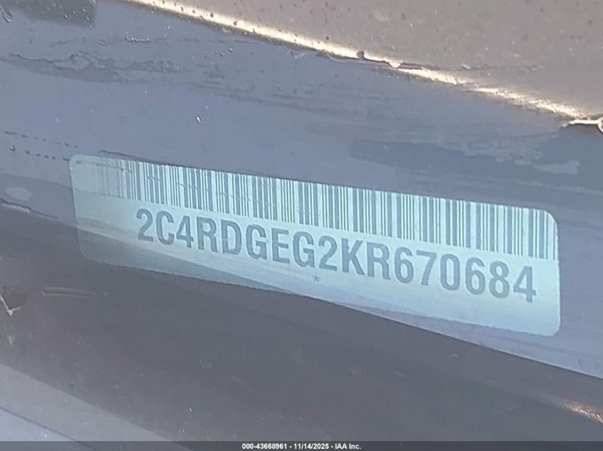 2019 Dodge Grand Caravan Gt VIN: 2C4RDGEG2KR670684 Lot: 43668961