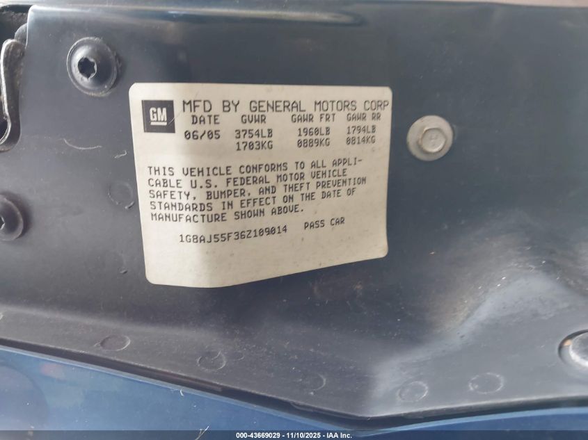 2006 Saturn Ion 2 VIN: 1G8AJ55F36Z109014 Lot: 43669029