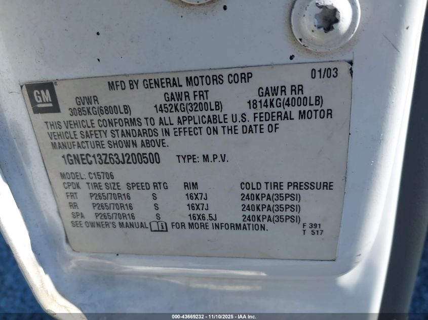 2001 Chevrolet Tahoe Lt VIN: 1GNEC13T71J257202 Lot: 43669232