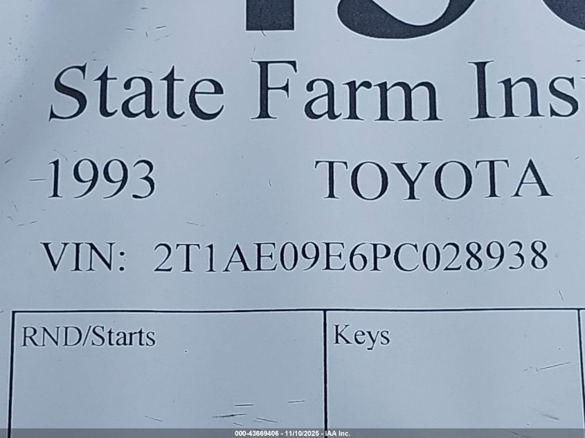 1993 Toyota Corolla Le/Dx VIN: 2T1AE09E6PC028938 Lot: 43669406