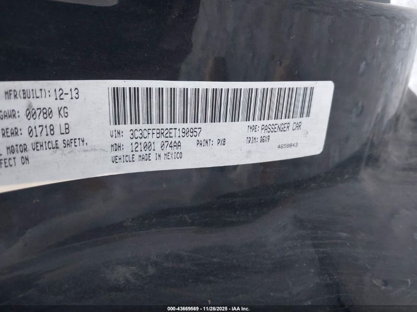 2014 Fiat 500 Sport VIN: 3C3CFFBR2ET190957 Lot: 43669569