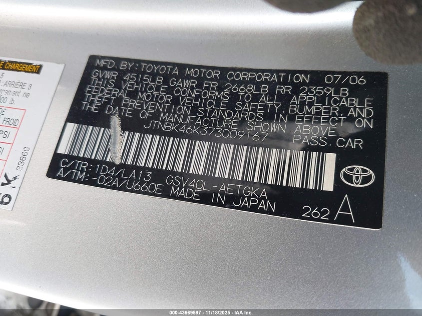 JTNBK46K373009167 2007 TOYOTA CAMRY photo no. 9