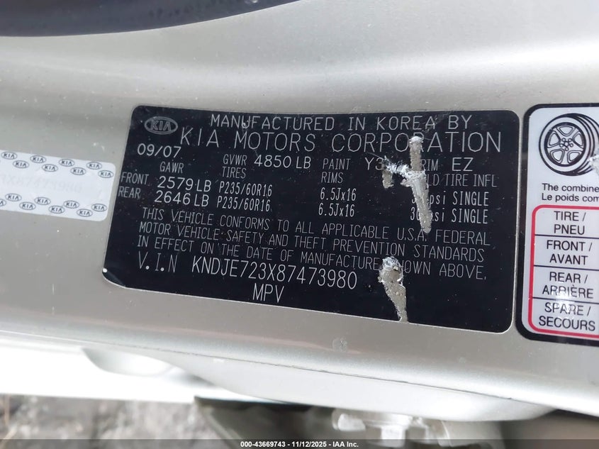 KNDJE723X87473980 2008 KIA SPORTAGE photo no. 9