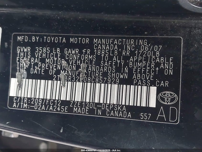 2T1BR32E08C857929 2008 TOYOTA COROLLA photo no. 9