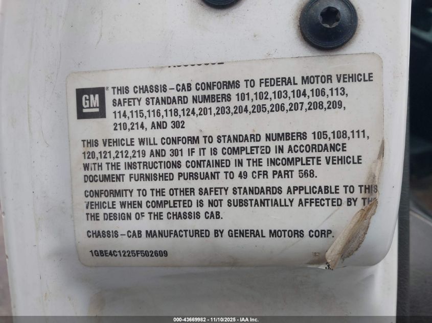 2005 Chevrolet Cc4500 VIN: 1GBE4C1225F502609 Lot: 43669982