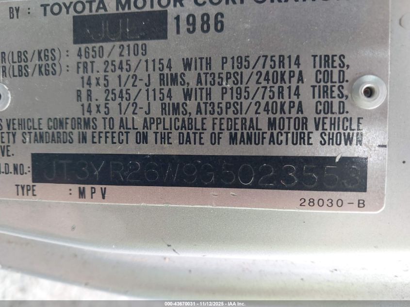 JT3YR26W9G5023553 1986 TOYOTA  photo no. 9