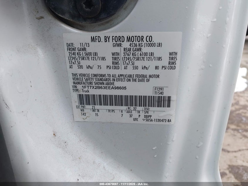 1FT7X2B63EEA98605 2014 FORD F250 photo no. 9
