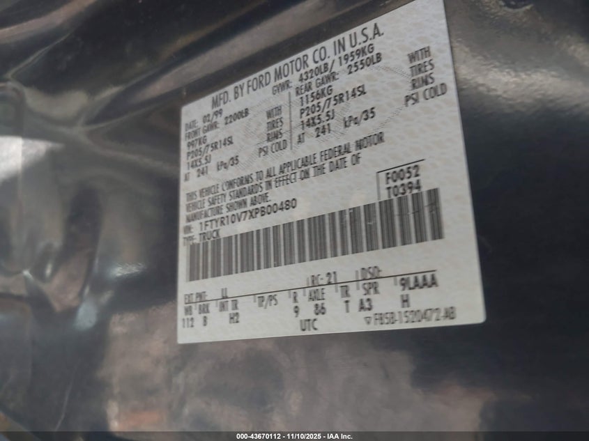1FTYR10V7XPB00480 1999 FORD RANGER photo no. 9