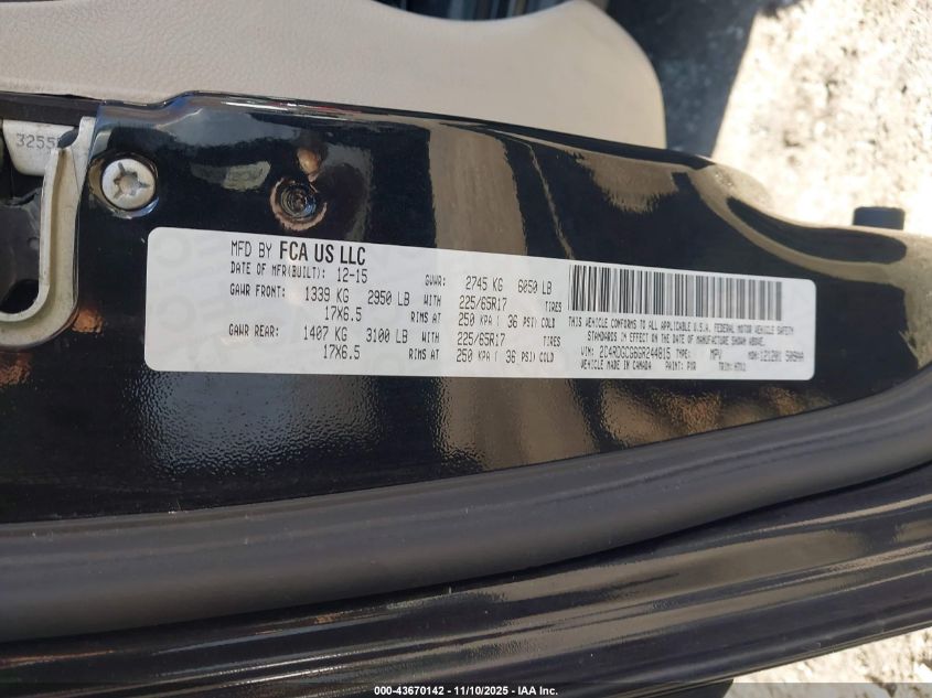 2016 Dodge Grand Caravan Sxt VIN: 2C4RDGCG6GR244815 Lot: 43670142