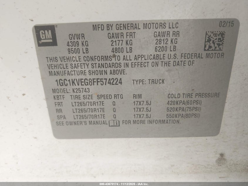 1GC1KVEG8FF574224 2015 CHEVROLET SILVERADO photo no. 9