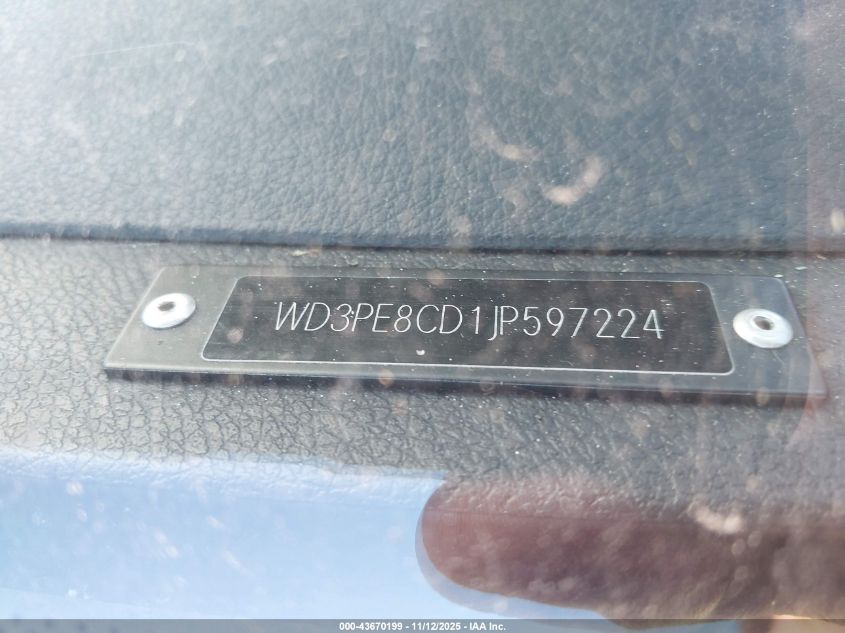 2018 Mercedes-Benz Sprinter 2500 High Roof V6 VIN: WD3PE8CD1JP597224 Lot: 43670199