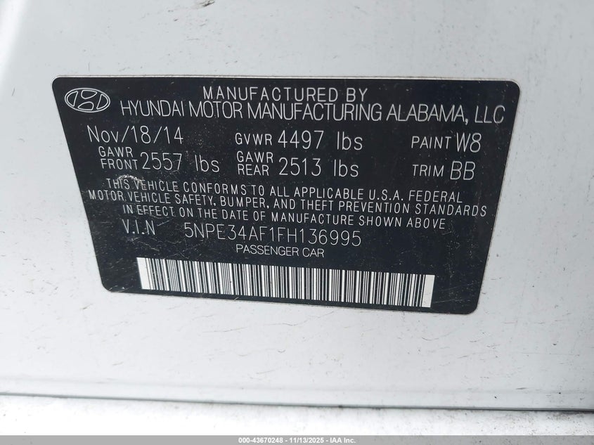 5NPE34AF1FH136995 2015 HYUNDAI SONATA photo no. 9