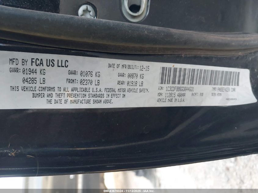 2016 Dodge Dart Sxt VIN: 1C3CDFBB6GD644631 Lot: 43670324