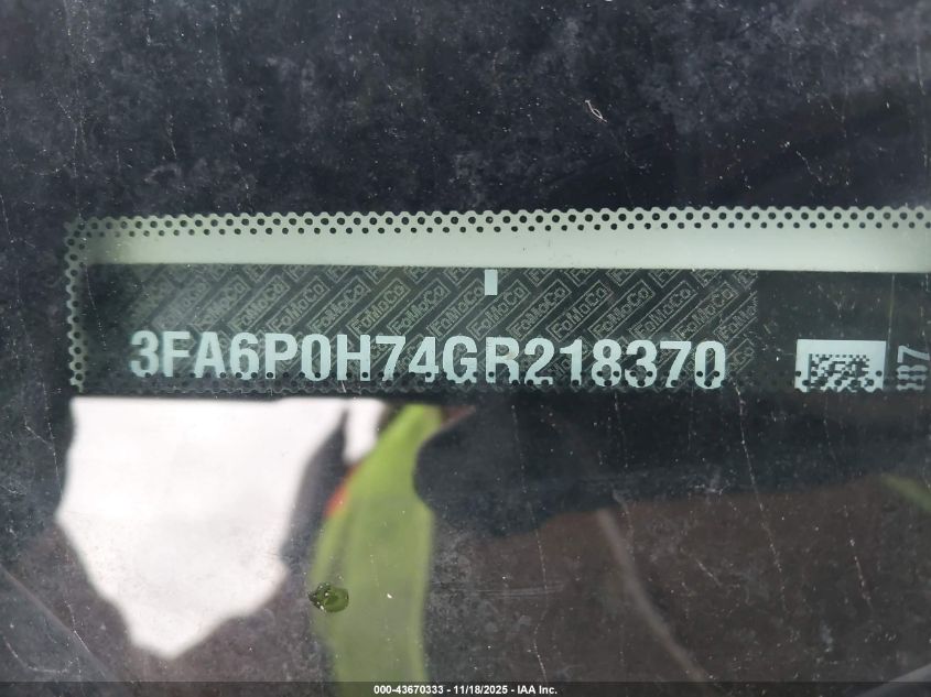 2016 Ford Fusion Se VIN: 3FA6P0H74GR218370 Lot: 43670333