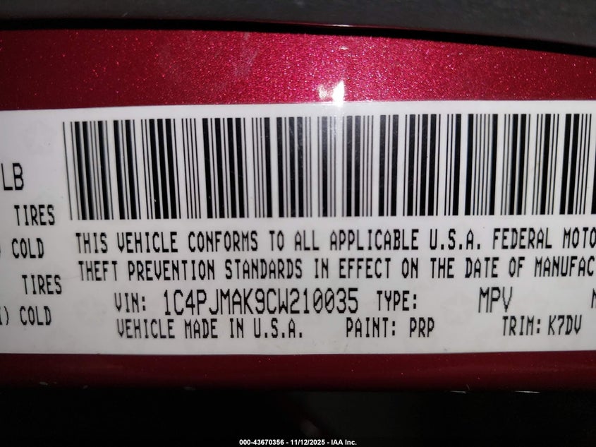 1C4PJMAK9CW210035 2012 JEEP LIBERTY (NORTH AMERICA) photo no. 9