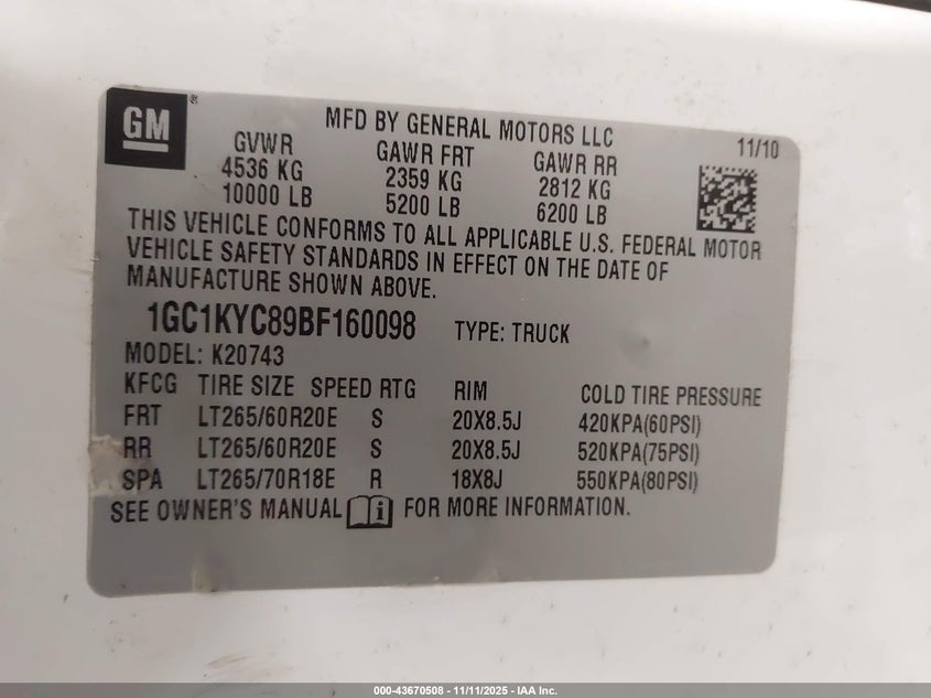 1GC1KYC89BF160098 2011 CHEVROLET SILVERADO photo no. 9