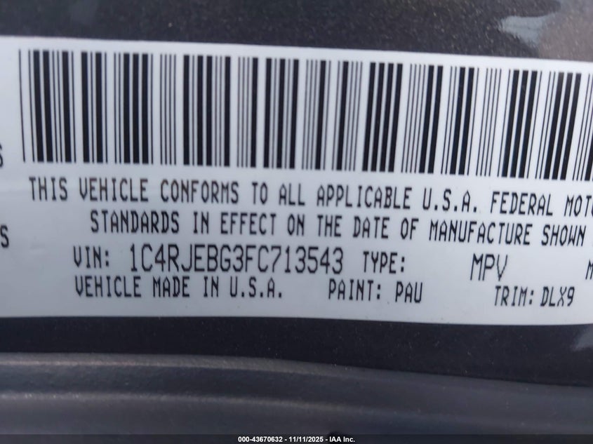 1C4RJEBG3FC713543 2015 JEEP GRAND CHEROKEE photo no. 9