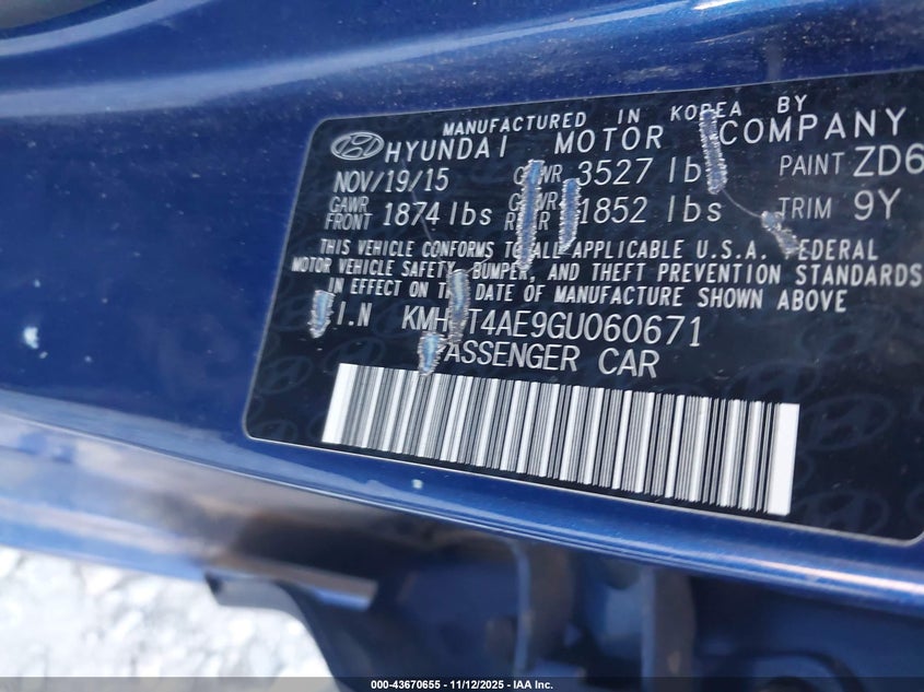 2016 HYUNDAI ACCENT SE KMHCT4AE9GU060671