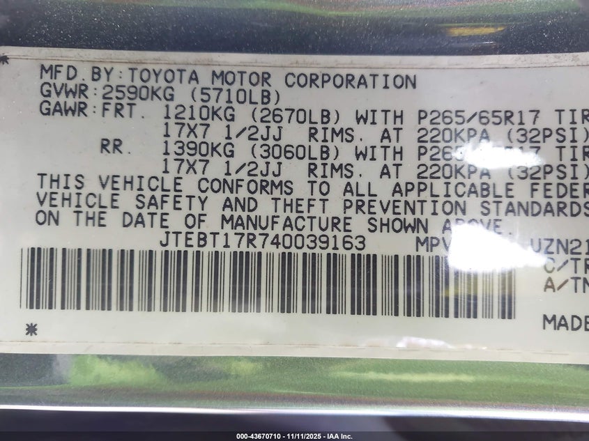 JTEBT17R740039163 2004 TOYOTA 4RUNNER photo no. 9